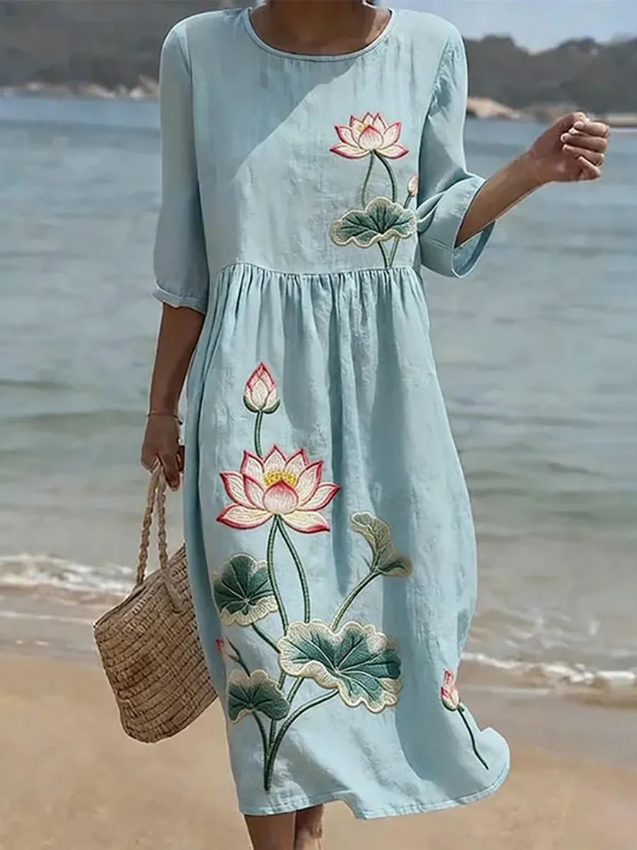 Vestido informal feminino com estampado floral