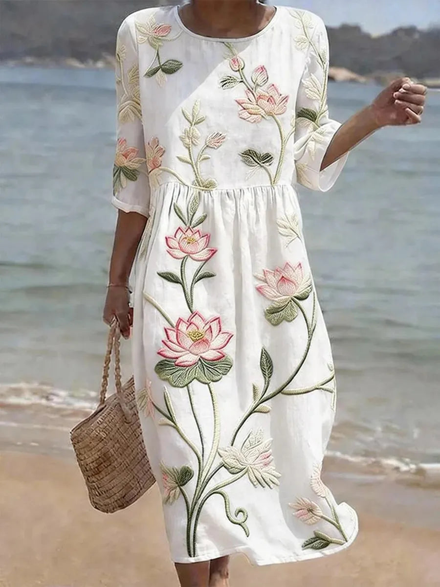 Vestido casual feminino com estampado floral