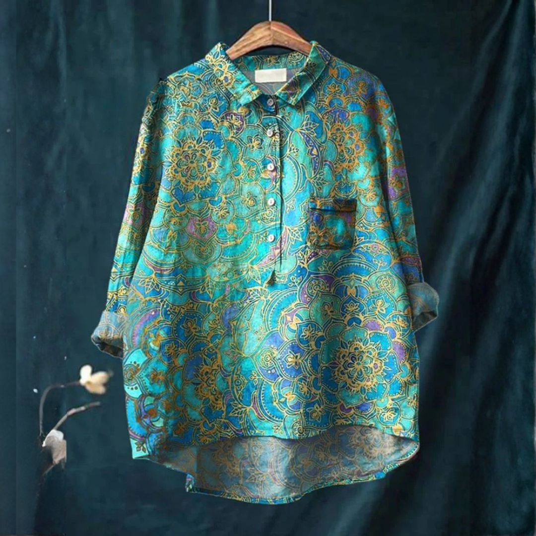 Alessa™ | Camisa de Linho Refinado com Padrão