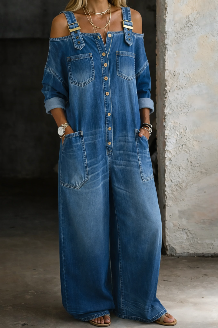Sophia | Macacão de Denim Sem Alças