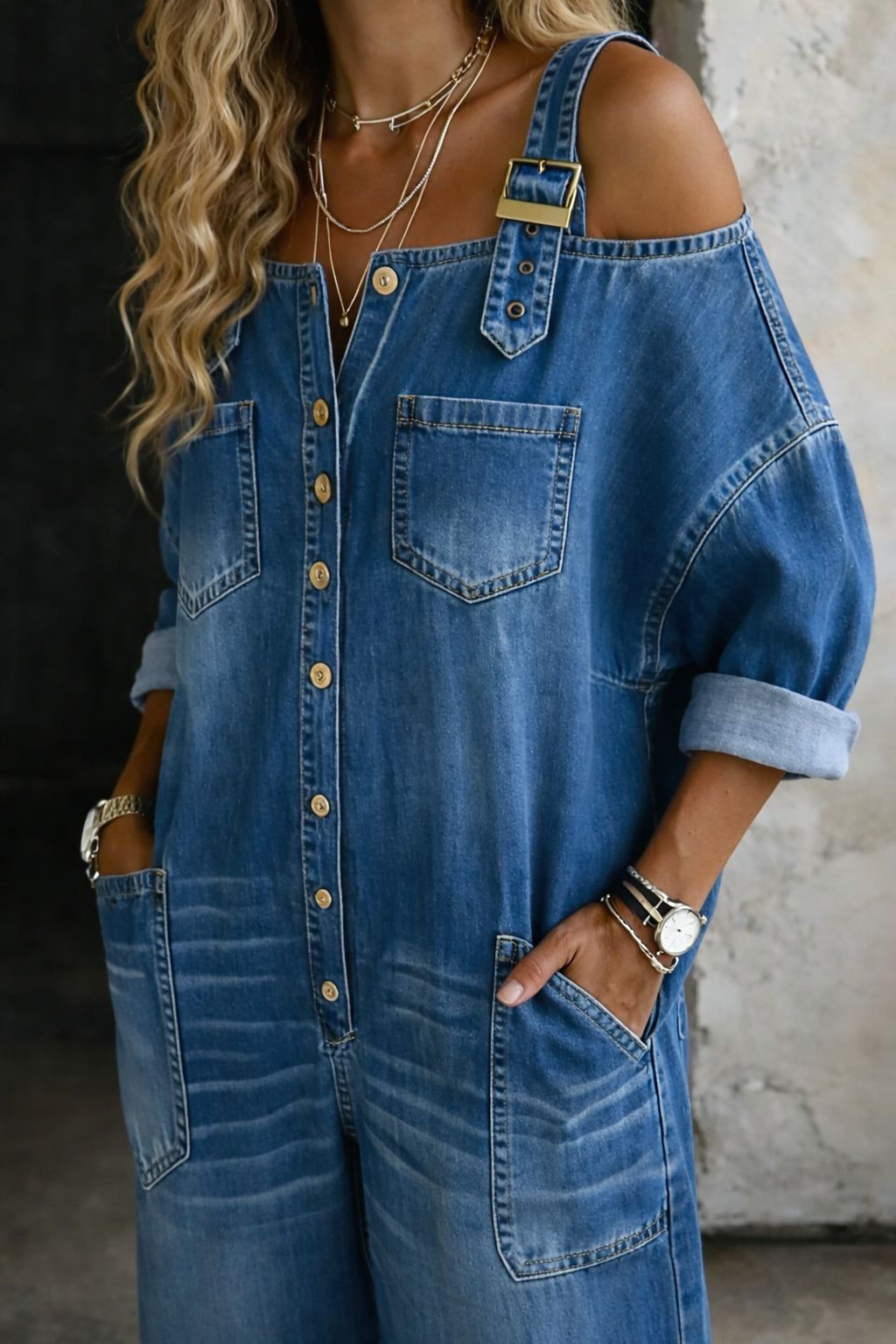Sophia | Macacão de Denim Sem Alças