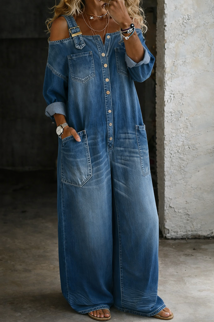 Sophia | Macacão de Denim Sem Alças