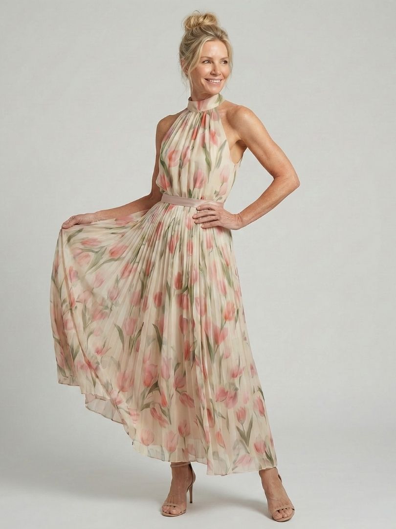 Aurelle | Vestido Midi Floral com Decote Halter