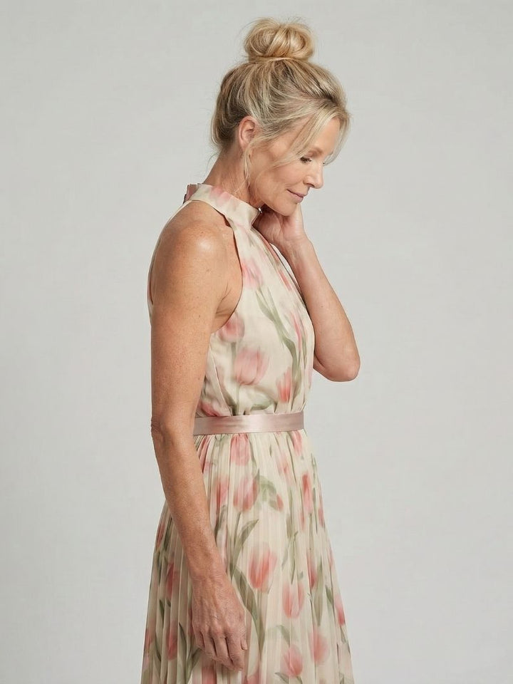 Aurelle | Vestido Midi Floral com Decote Halter