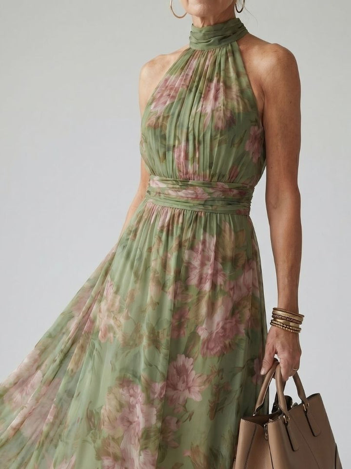 Mirelle | Vestido Midi com Decote Halter Fruncido