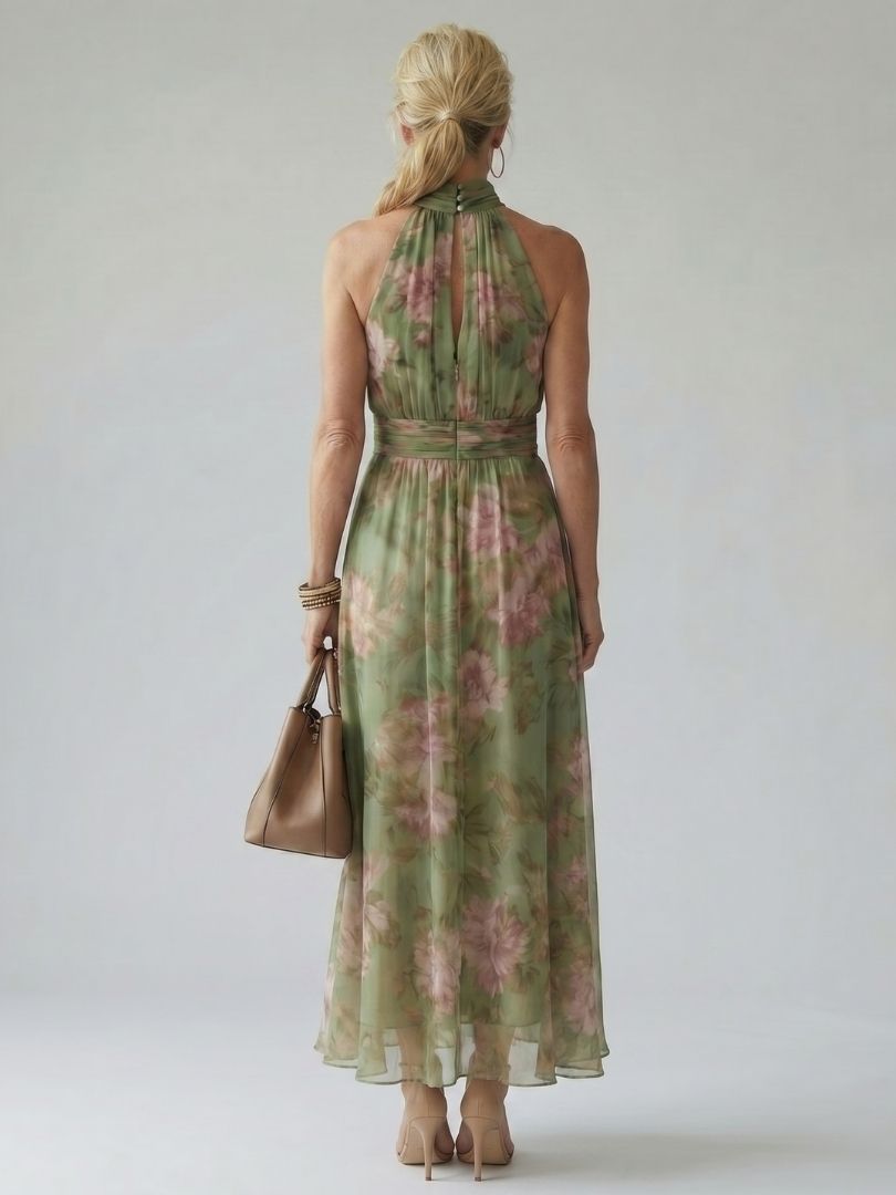 Mirelle | Vestido Midi com Decote Halter Fruncido