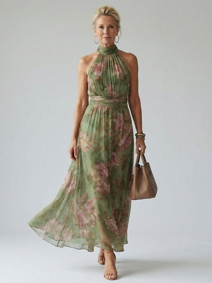 Mirelle | Vestido Midi com Decote Halter Fruncido