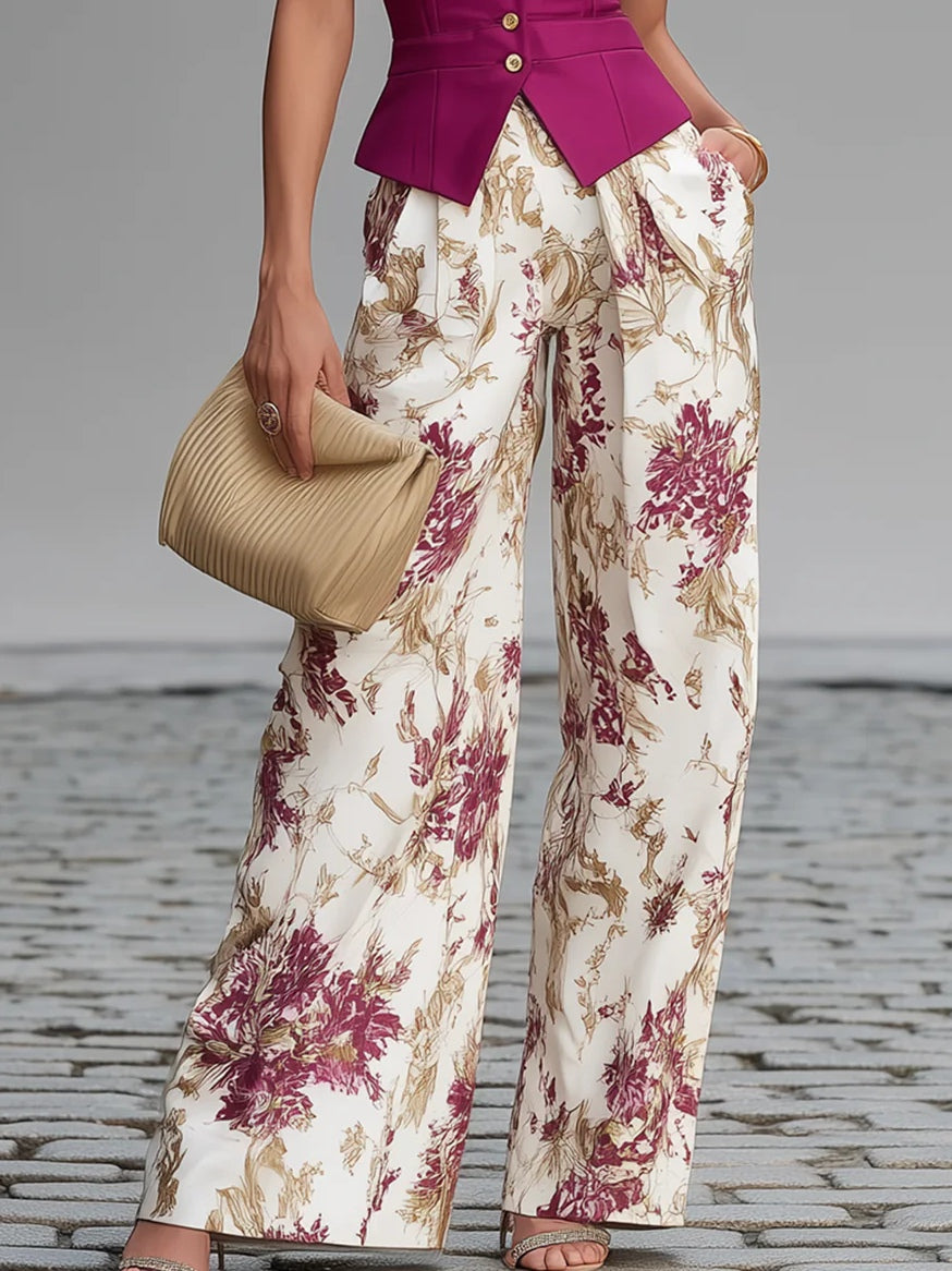 Conjunto de Calças com Estampado Floral Lilás