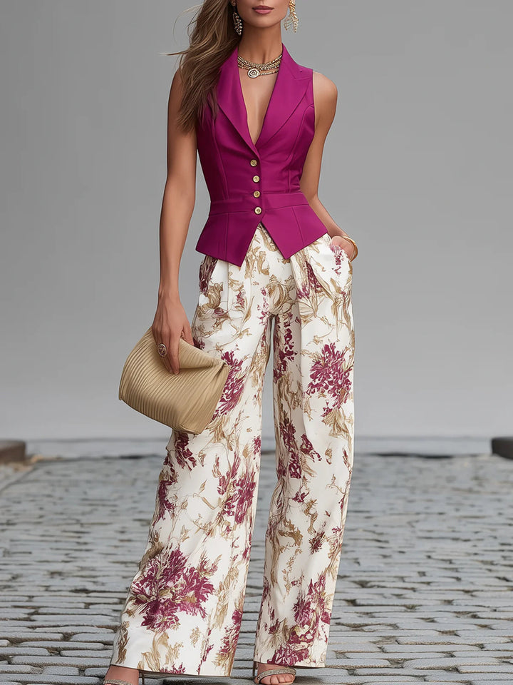 Conjunto de Calças com Estampado Floral Lilás