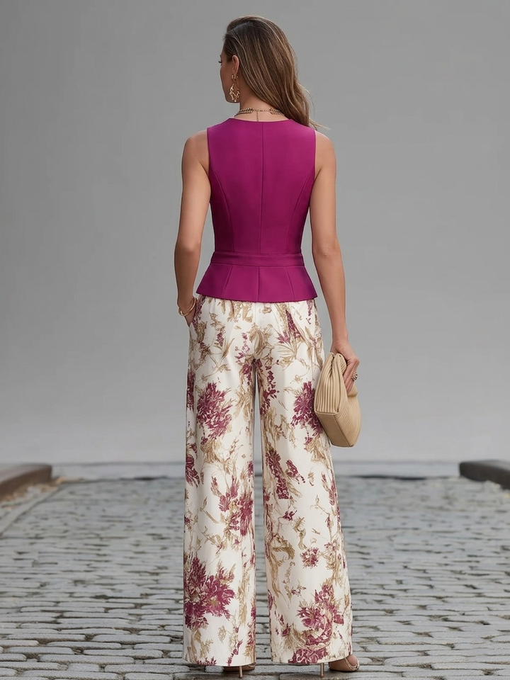 Conjunto de Calças com Estampado Floral Lilás